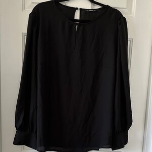 SHEIN Black Long Sleeve Keyhole Blouse